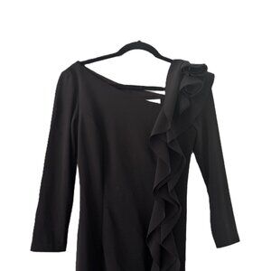 Joseph Ribkoff Black One Shoulder Ruffle Formal Dress Long Sleeve